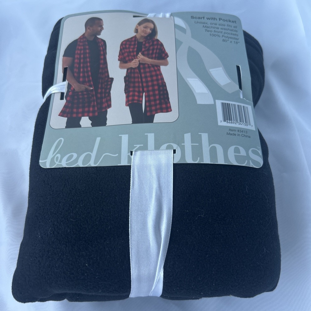 Bed Klothes 80" Scarf‎ with Pocket - 18" Wide - Black - Two Front Pockets